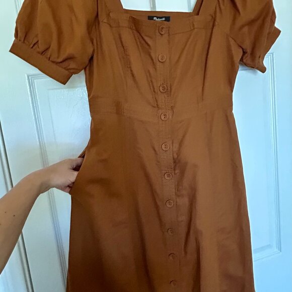 NWT! Madewell S6 Seamed Puff-Sleeve Midi Dress in Warm Coffee - Picture 4 of 7
